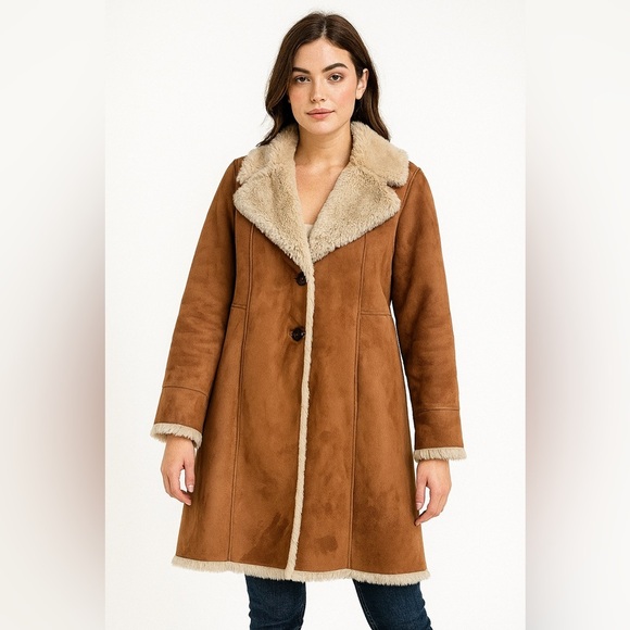 Tommy Hilfiger Faux Suede longline faux sherpa button down jacket Coat Women XL - Picture 1 of 16